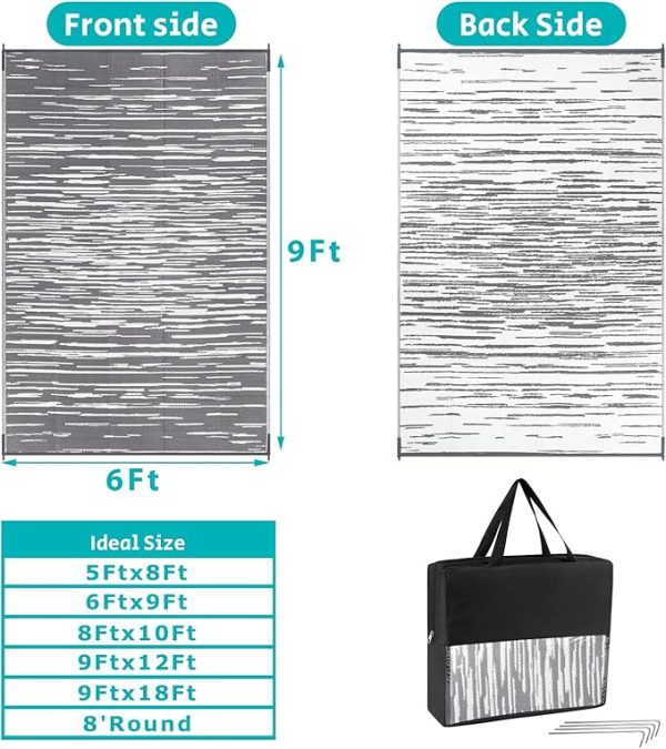 HEBE Outdoor Rug 6' x 9' Waterproof for Patios Clearance, Reversible Plastic Straw Rug Camping Carpet, Indoor Outdoor Area Rugs Patio Mats for RV,Picnic,Backyard,Deck,Balcony,Porch - Image 5