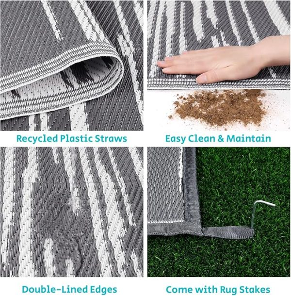 HEBE Outdoor Rug 6' x 9' Waterproof for Patios Clearance, Reversible Plastic Straw Rug Camping Carpet, Indoor Outdoor Area Rugs Patio Mats for RV,Picnic,Backyard,Deck,Balcony,Porch - Image 2